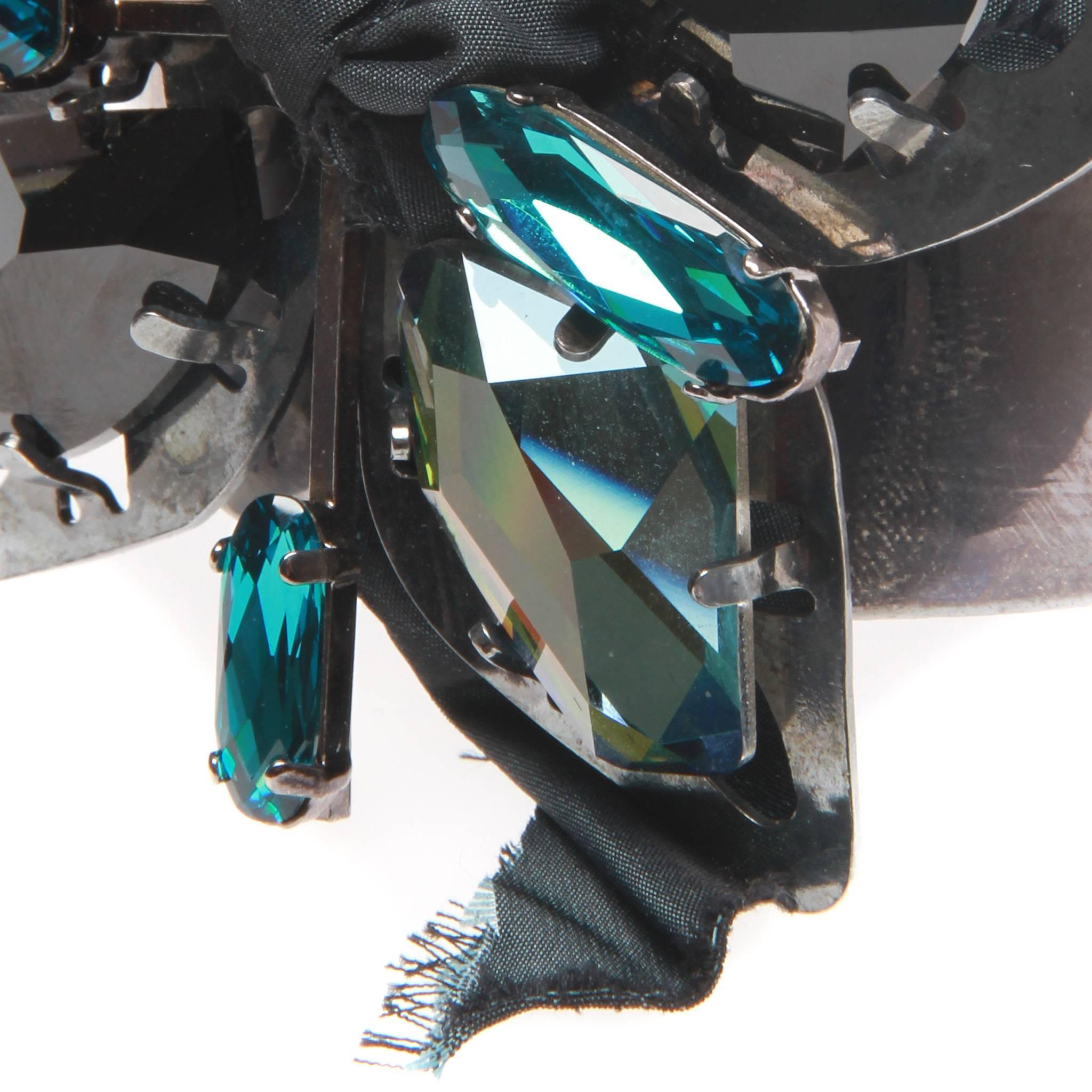 Lanvin Chrome Blue-toned Flower Cuff In Excellent Condition For Sale In Melbourne, Victoria