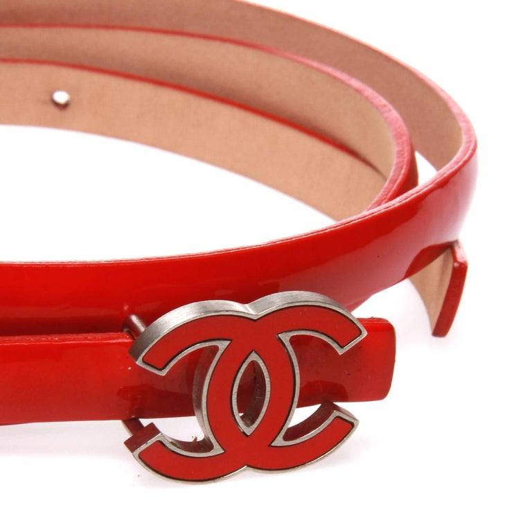 Chanel Red Patent Leather CC Logo Belt at 1stDibs