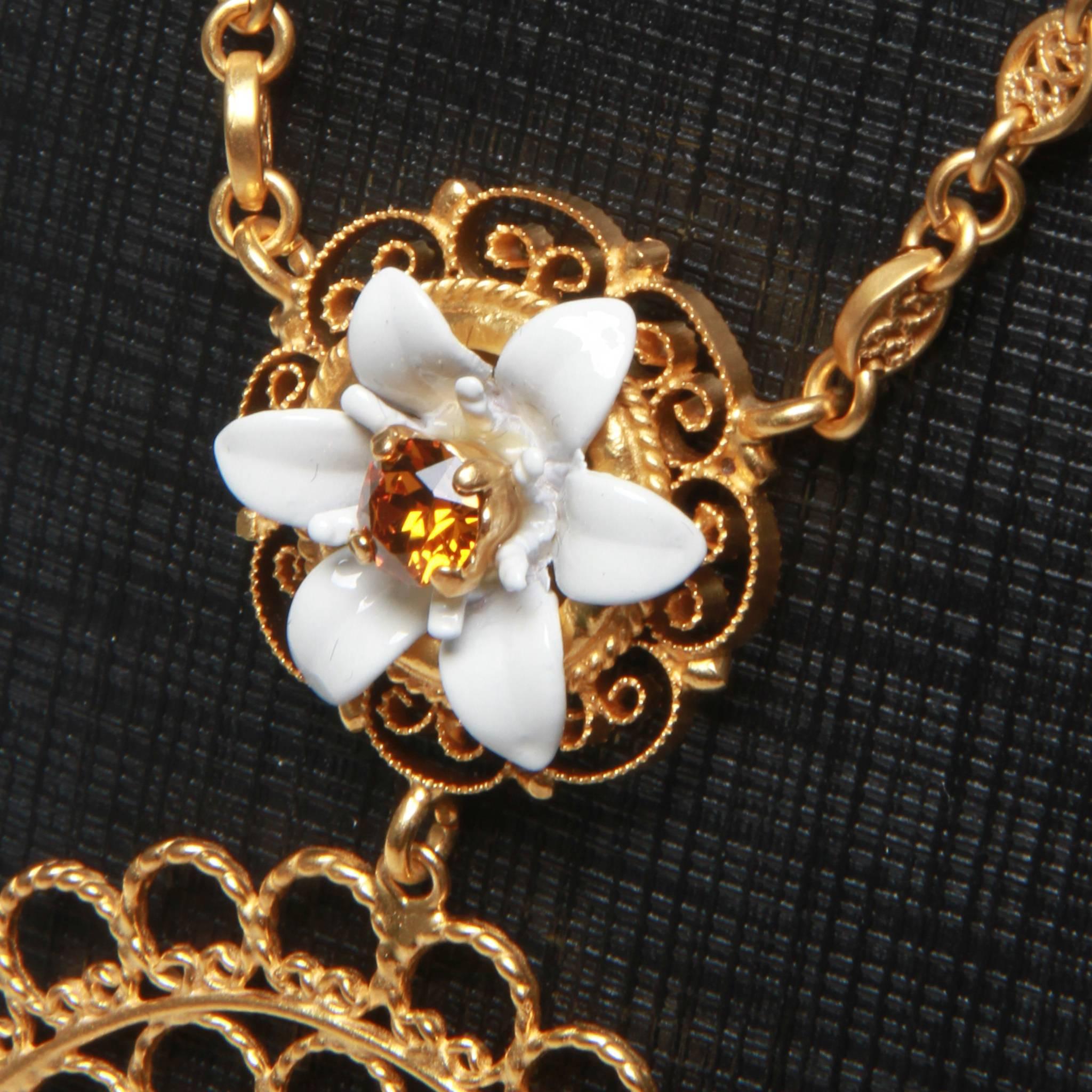 Women's or Men's Dolce and Gabbana Gold Floral Pendant Necklace  For Sale