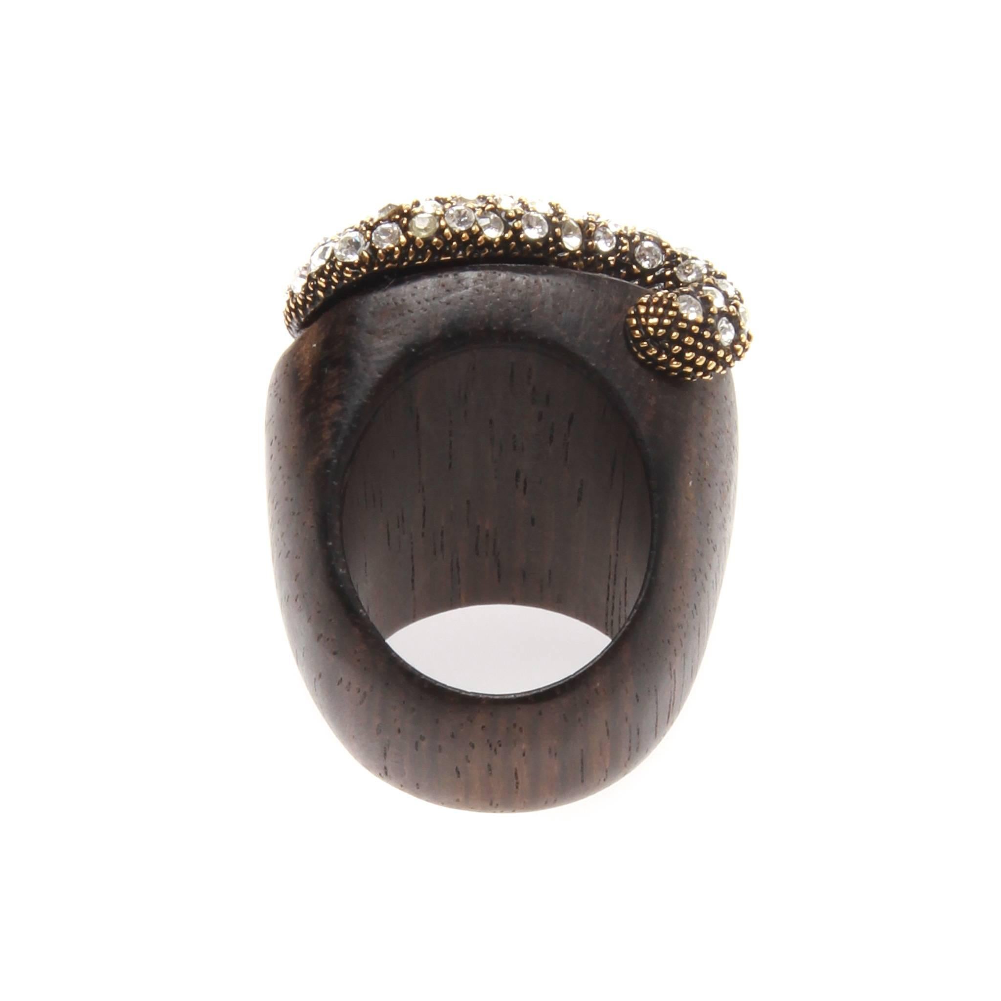 Roberto Cavalli Wooden Crystal Serpent Ring In Excellent Condition In Melbourne, Victoria
