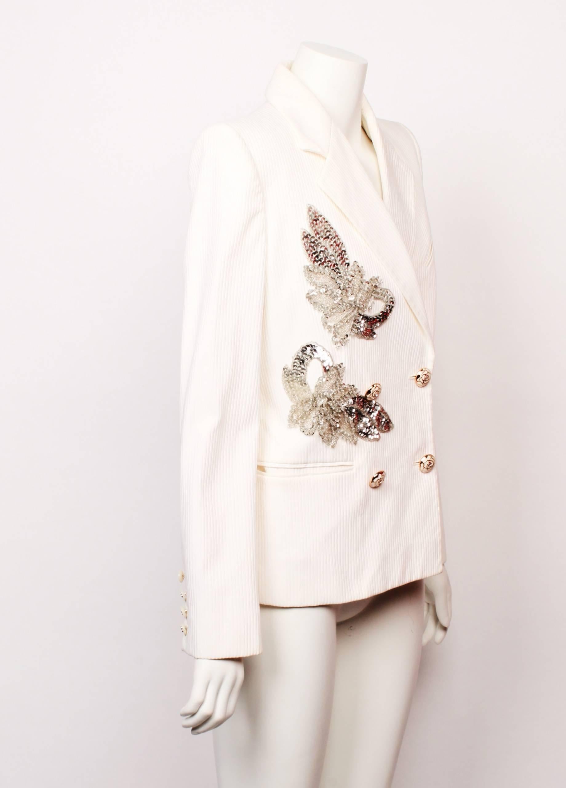 Women's Chanel White Faille and Sequin Jacket 