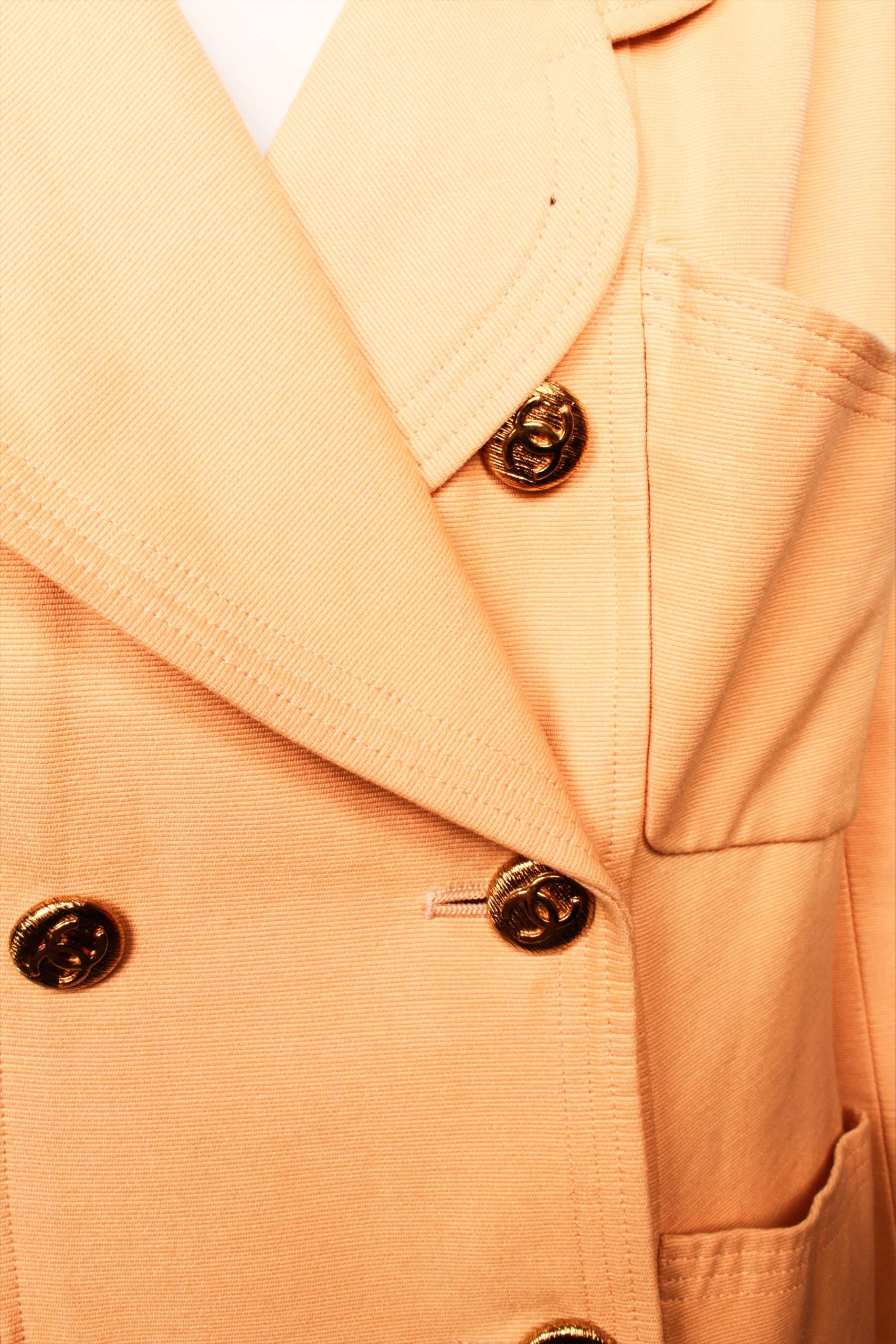 Orange 1990's Chanel Boutique Apricot Skirt and Jacket Suit Ensemble