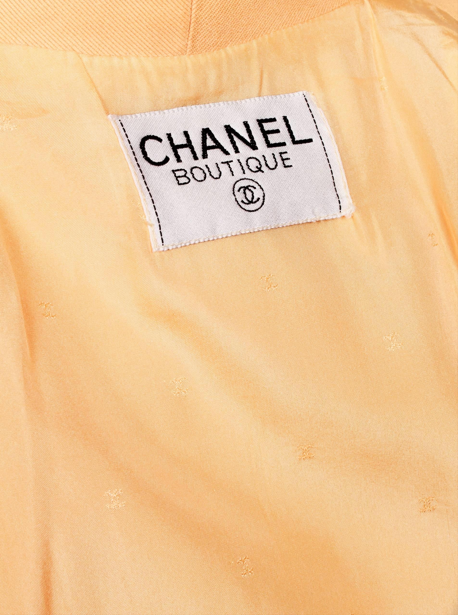 1990's Chanel Boutique Apricot Skirt and Jacket Suit Ensemble In Good Condition In Melbourne, Victoria