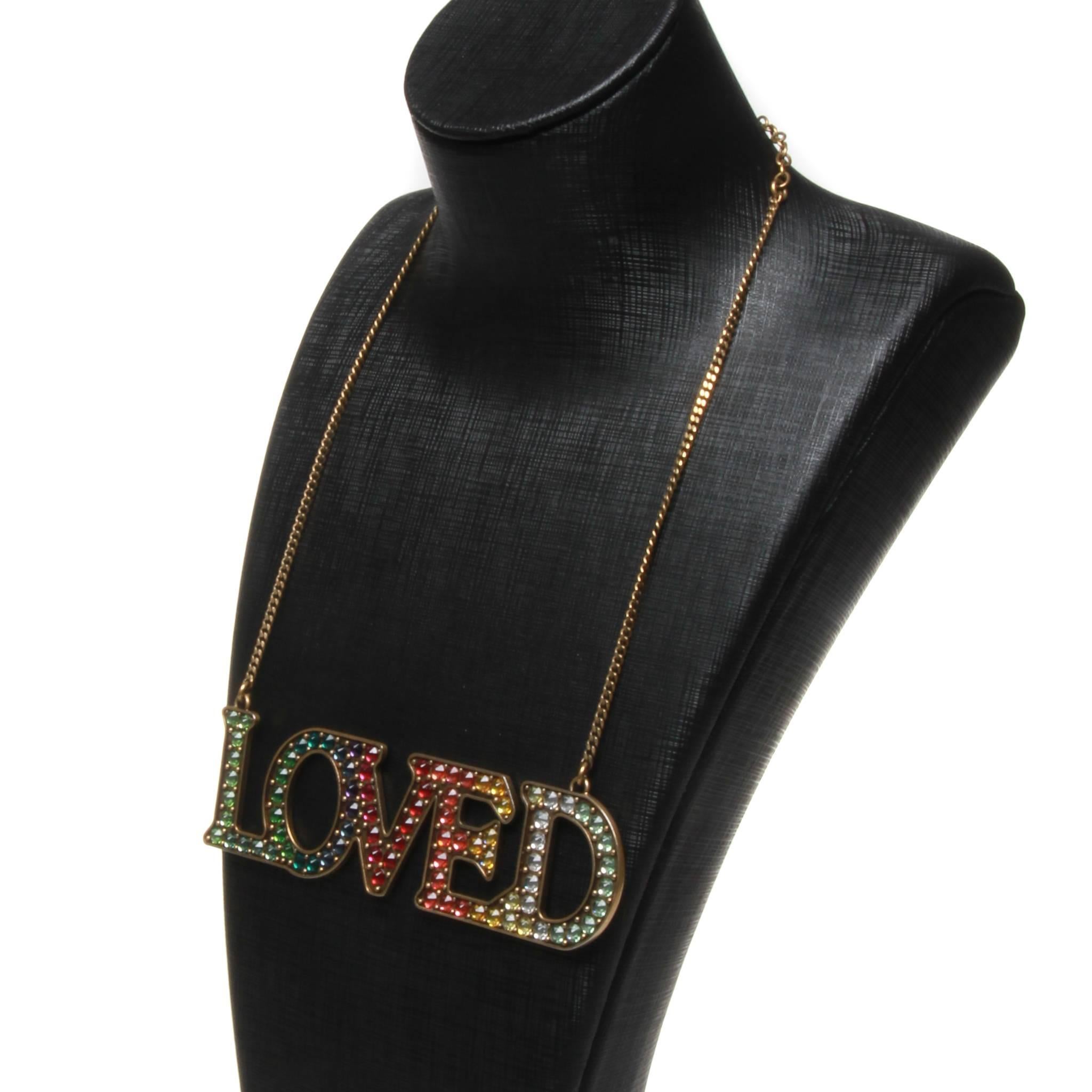 Gucci LOVED necklace in bronze/gold one metal encrusted with rainbow tone Swarovski crystals. 

Adjustable 41-51cm