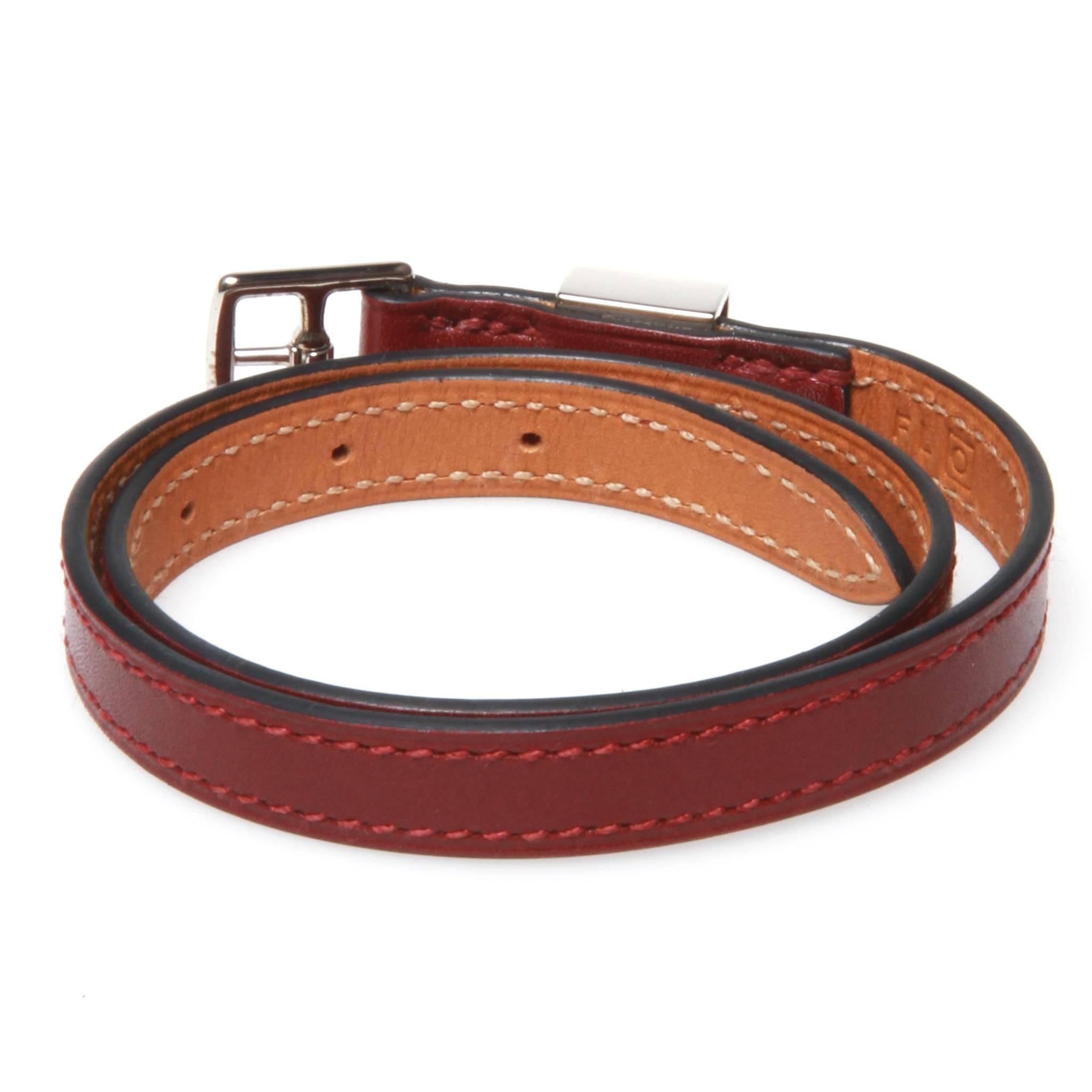 Hermes O stamped brown buckle leather band/bracelet in authentic box In Good Condition For Sale In Melbourne, Victoria
