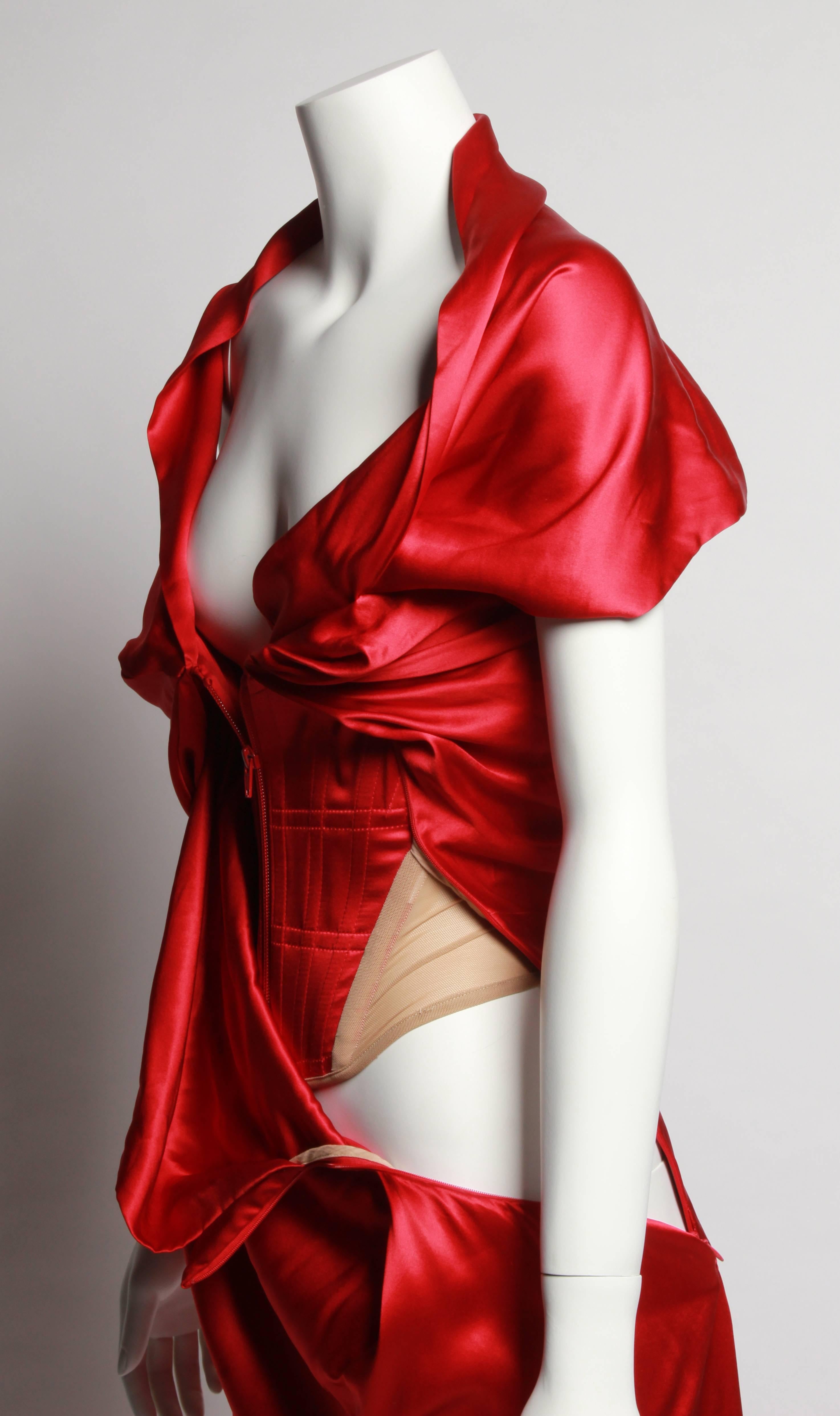 Red Vivienne Westwood Basque Evening Gown with Draped Neckline For Sale