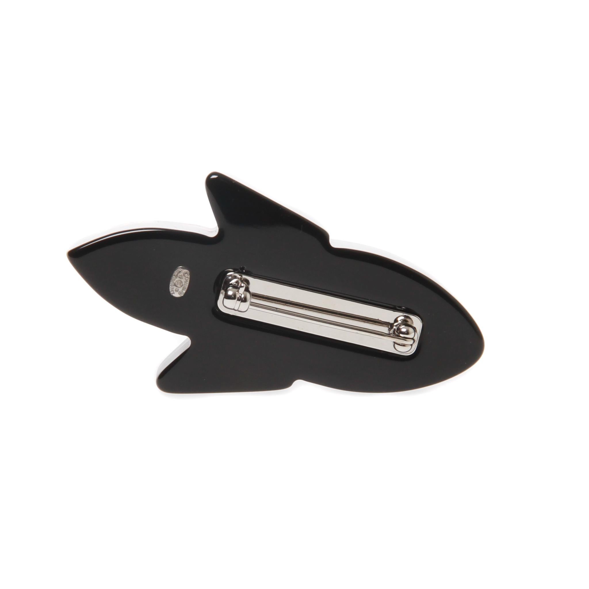 Chanel rocket ship resin brooch with interlocking CC on the front, includes the original box