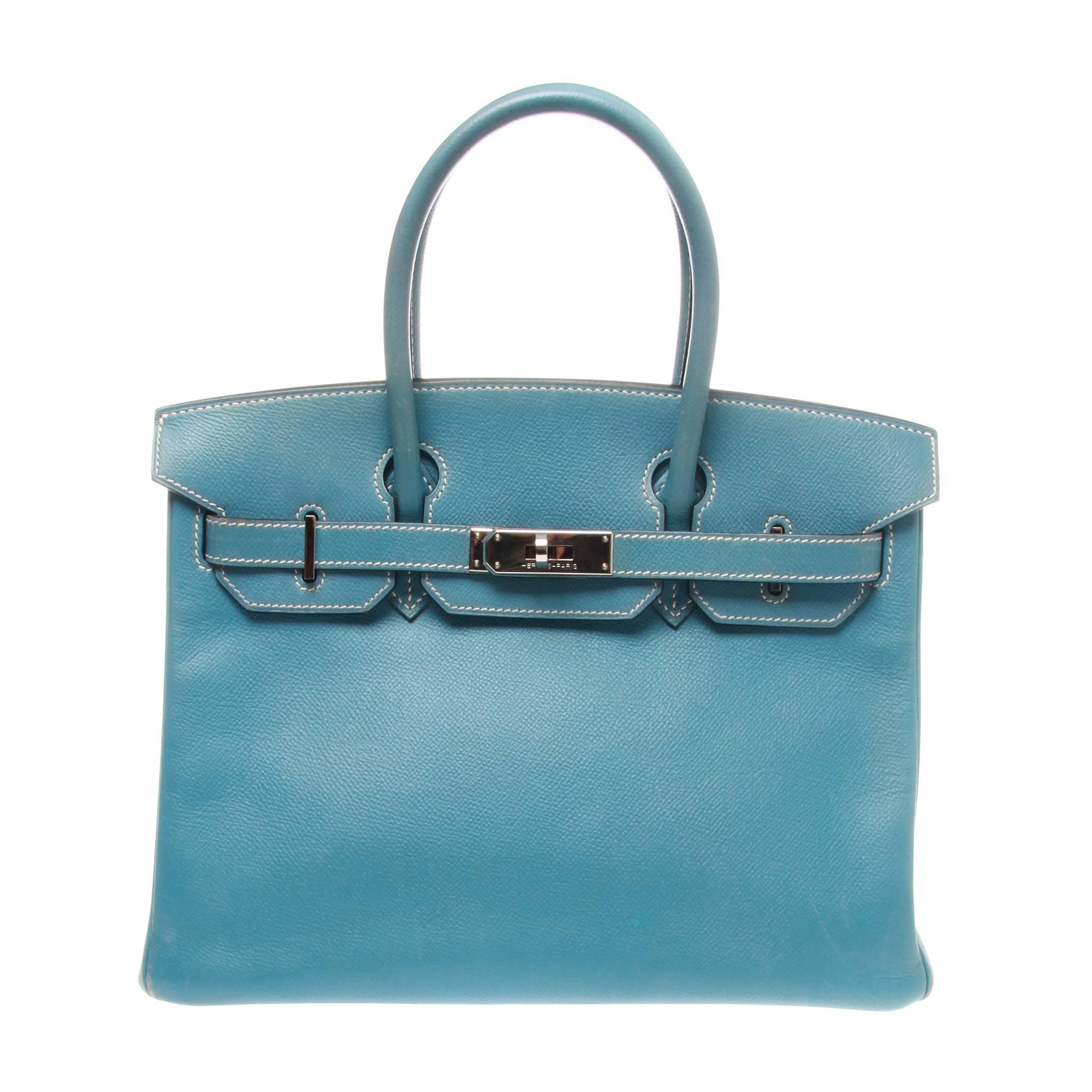 Hermès 30 Togo Blue Jean PHW Leather Birkin Handbag