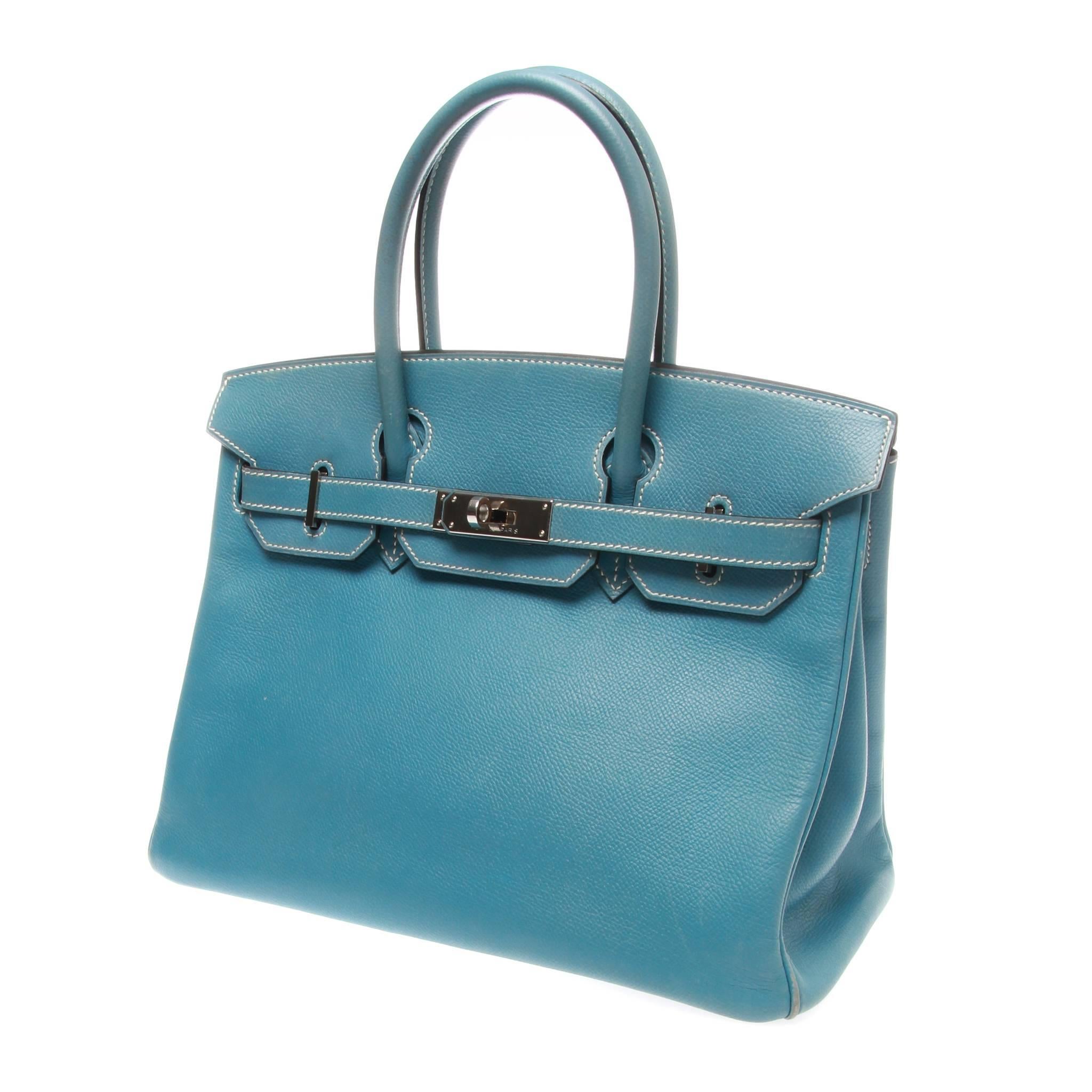 Hermès 30 Togo Blue Jean PHW Leather Birkin Handbag

A pristine-rare Hermès togo Blue Jean PHW Leather Top Handle Handbag.
Togo leather is a beautiful leather with fine grain that completely resilient to scratching.
Making it the perfect carrier for