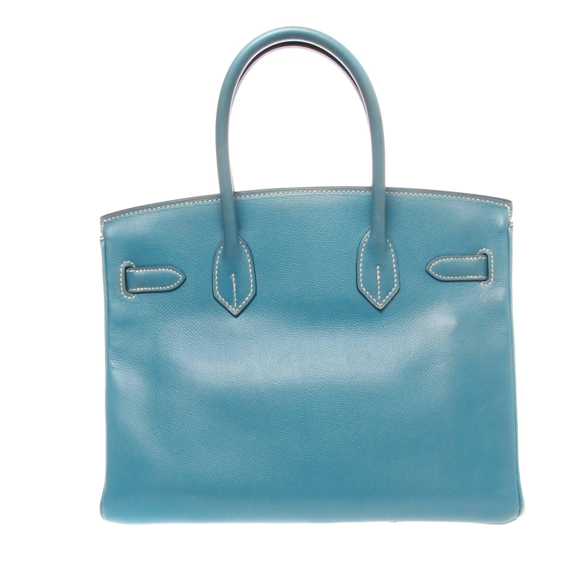 Hermès 30 Togo Blue Jean PHW Leather Birkin Handbag In Good Condition In Melbourne, Victoria