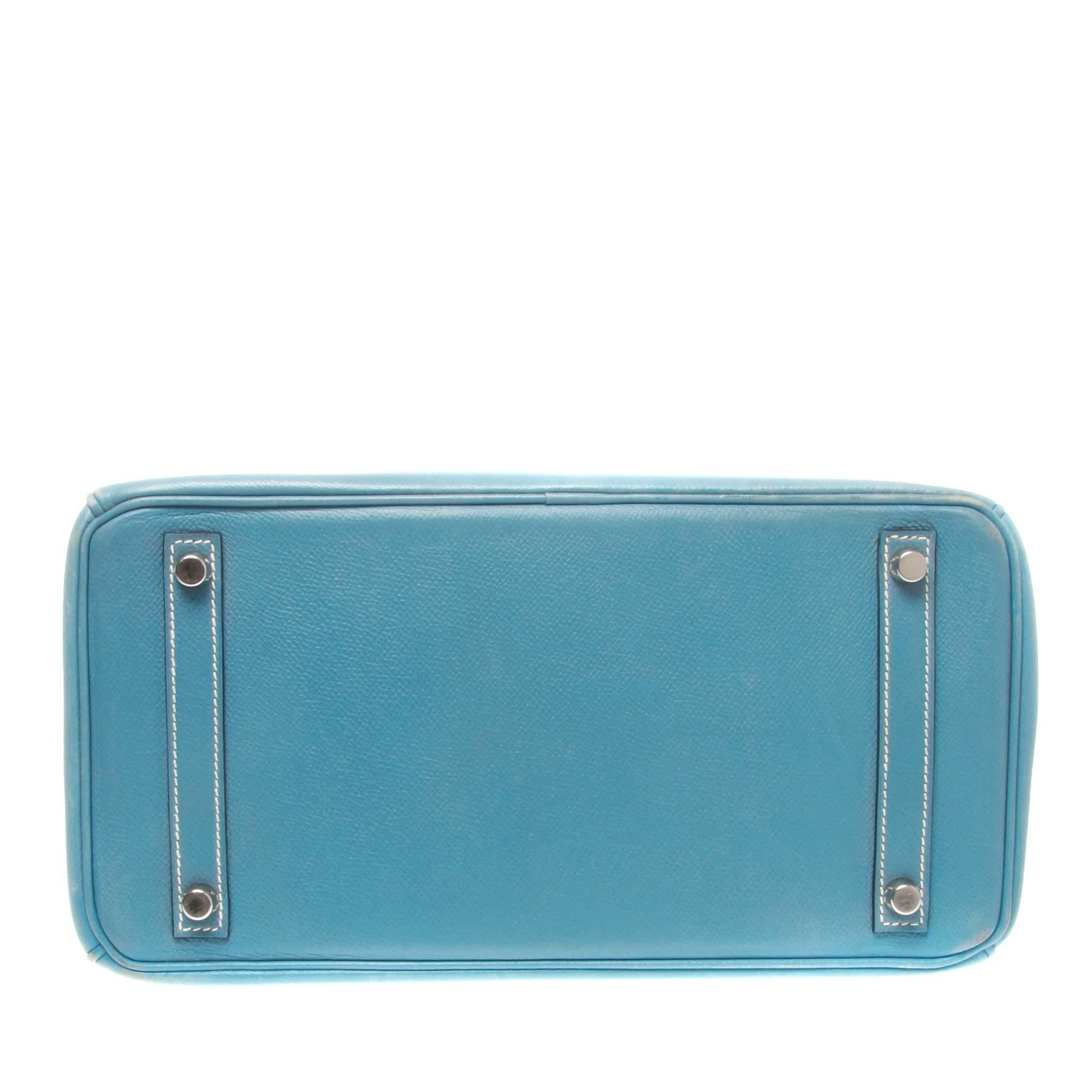Women's or Men's Hermès 30 Togo Blue Jean PHW Leather Birkin Handbag