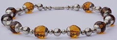 Art Deco Chrome and Faceted Amber Glass Bead Necklace circa 1930s