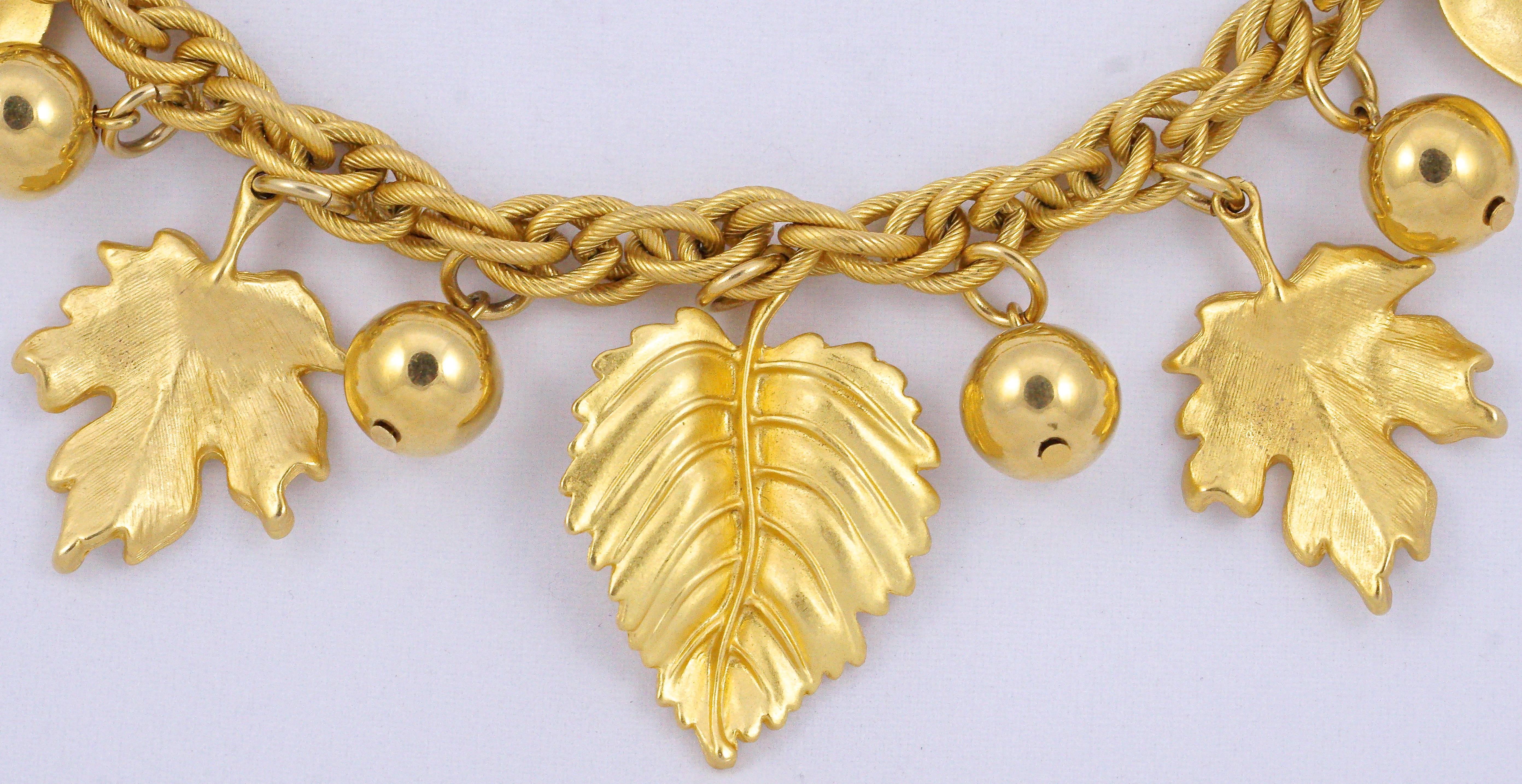 Napier 1980s Gold Plated Fancy Link Chain Leaf and Ball Necklace 2