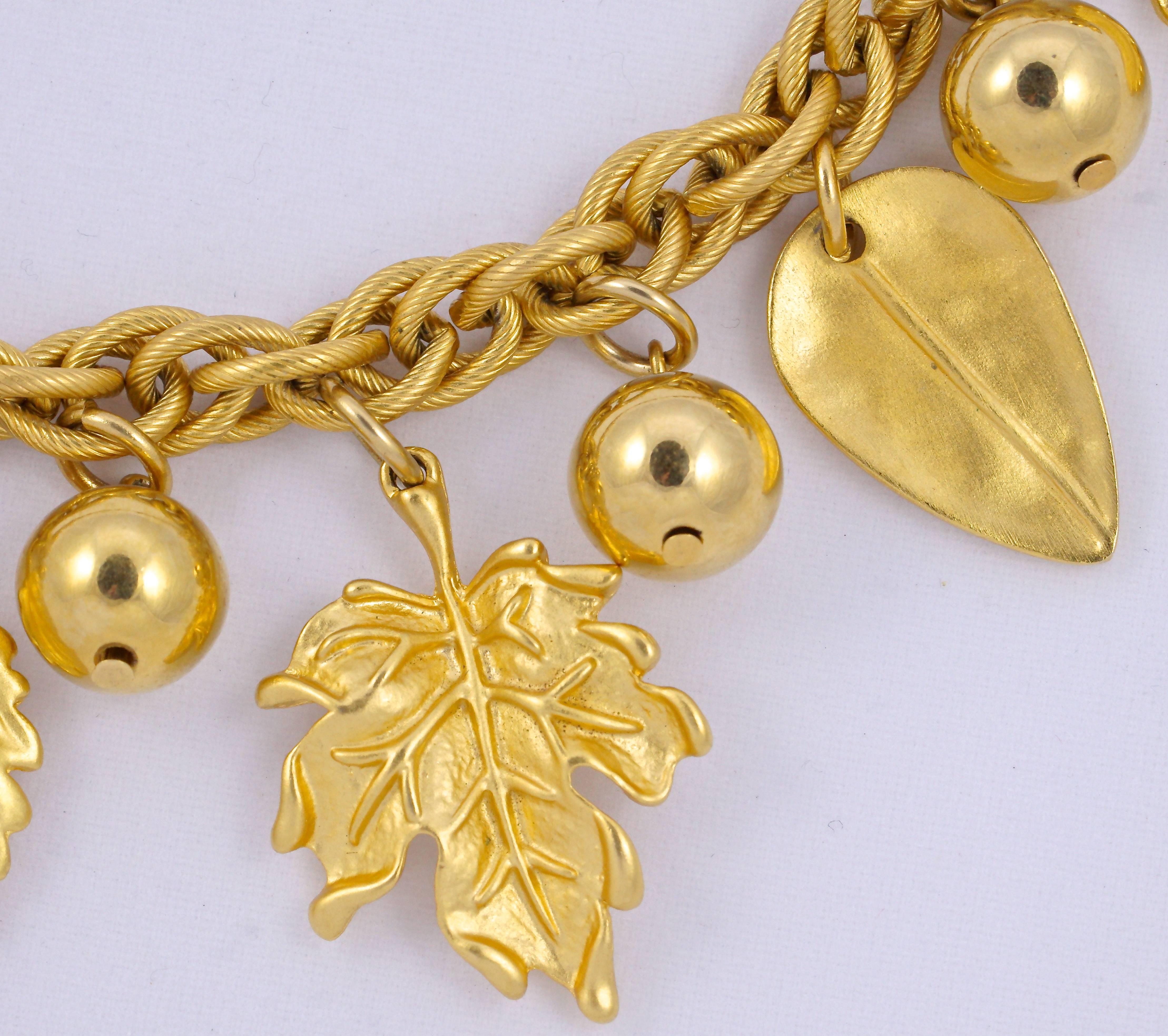 Napier 1980s Gold Plated Fancy Link Chain Leaf and Ball Necklace 1