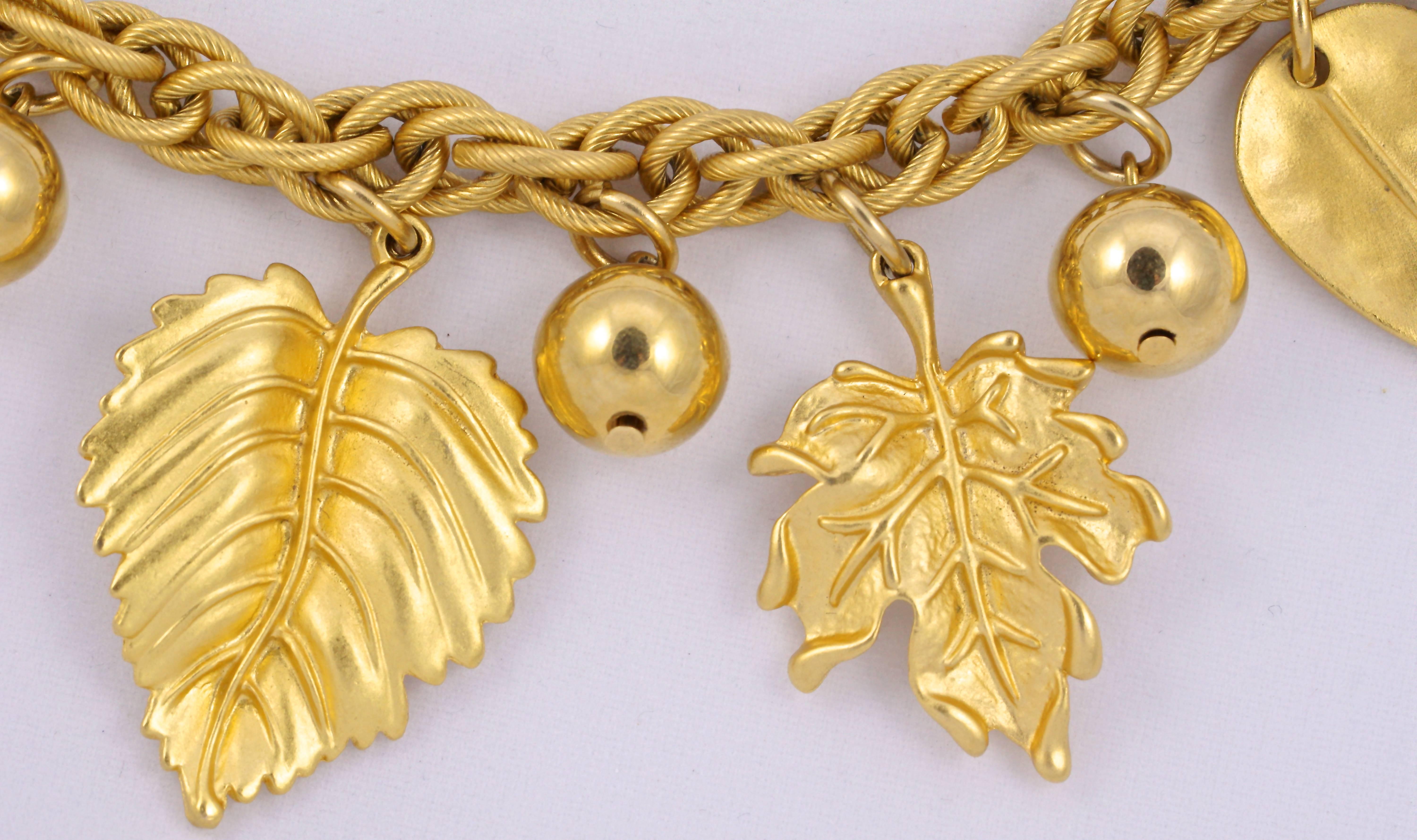 Women's Napier 1980s Gold Plated Fancy Link Chain Leaf and Ball Necklace
