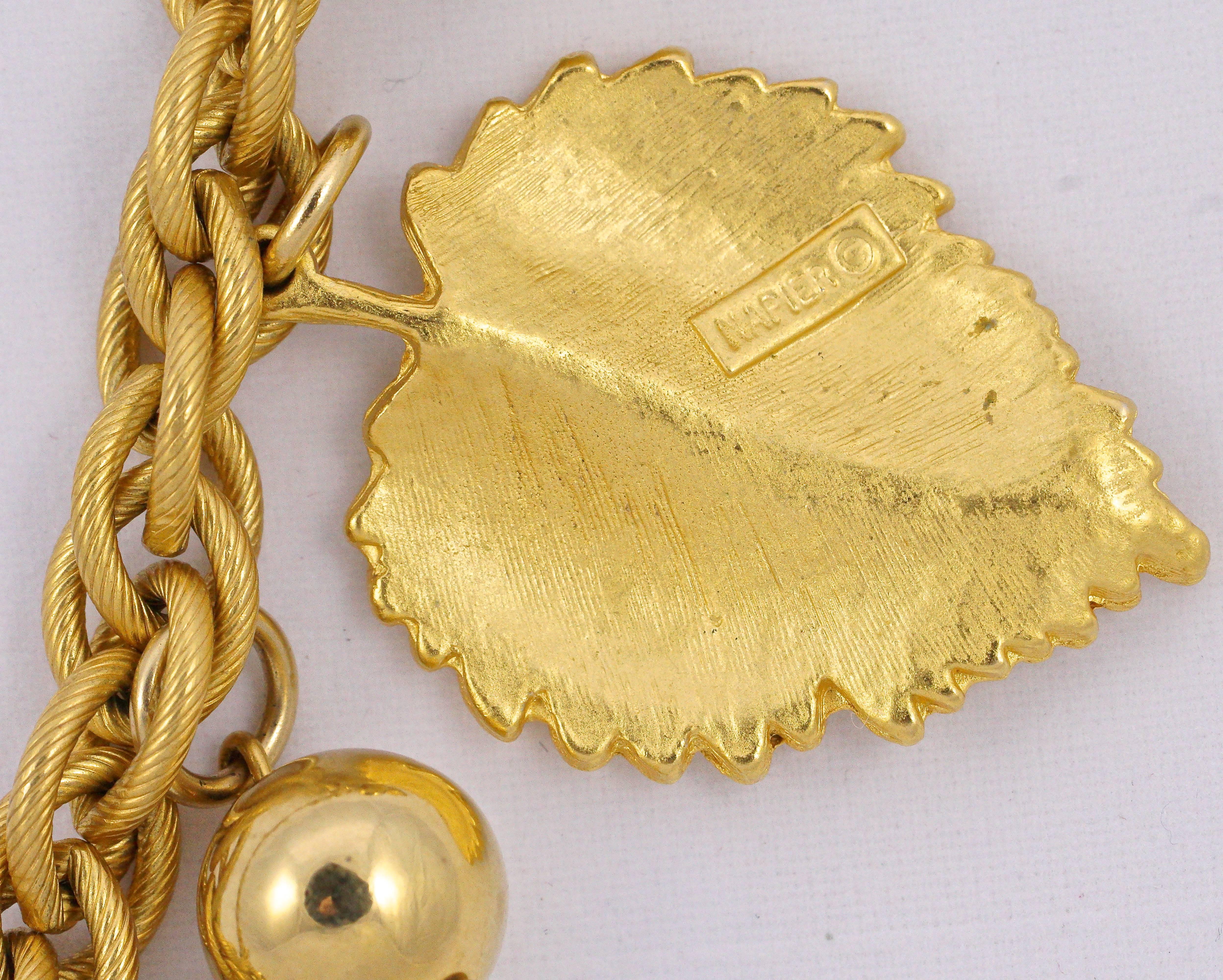 Napier 1980s Gold Plated Fancy Link Chain Leaf and Ball Necklace 5