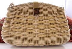 Benchmade Leatherworks Inc. Wicker and Straw Bag with Chain Strap and Mesh Clasp