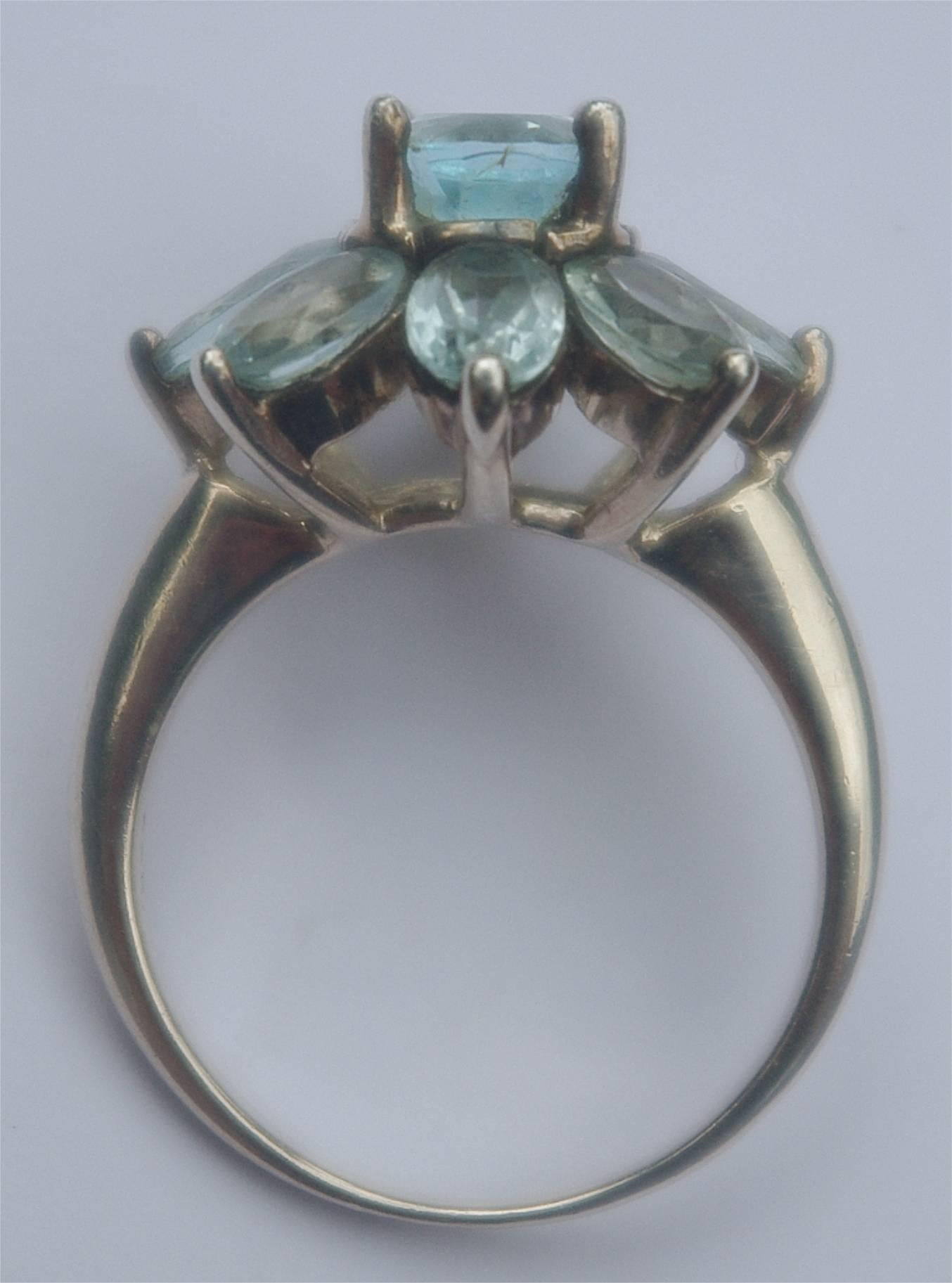 Silver and Faceted Aqua Blue Glass Ring circa 1970s In Good Condition In London, GB