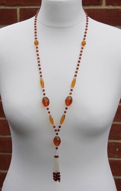 Art Deco Amber and Clear Glass Tassel Necklace, circa 1920s