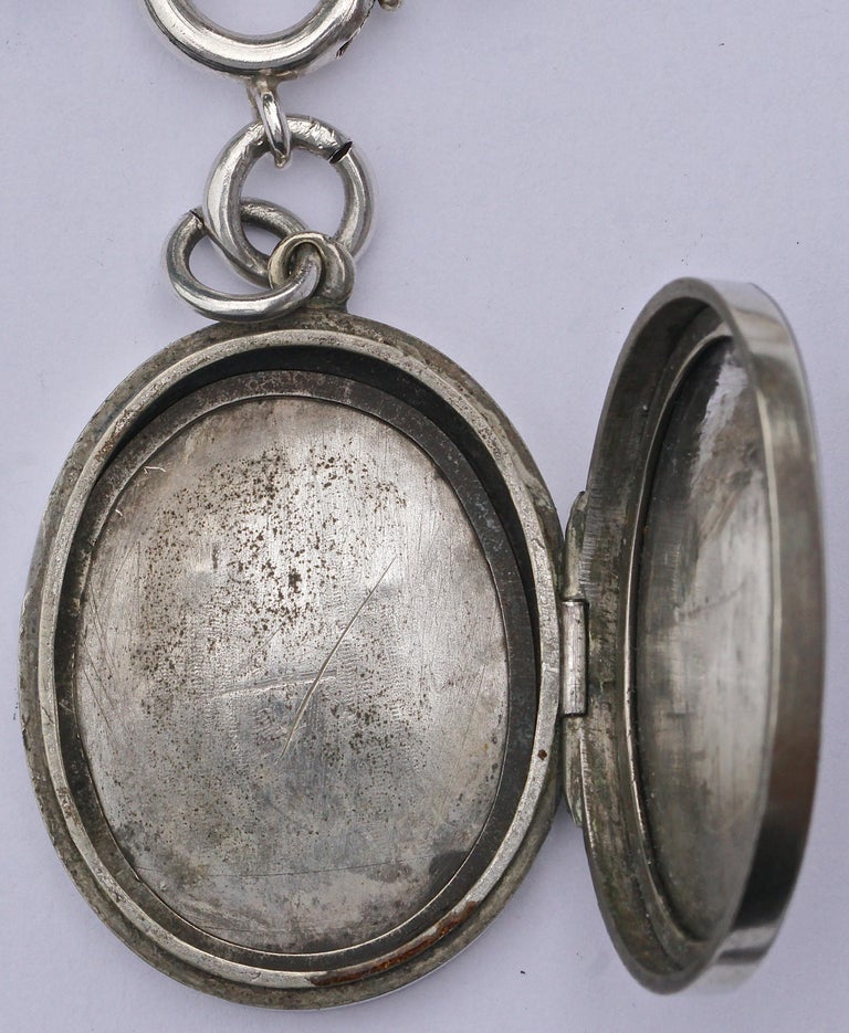 Antique Victorian Silver Book Chain Hand Engraved Necklace and Locket