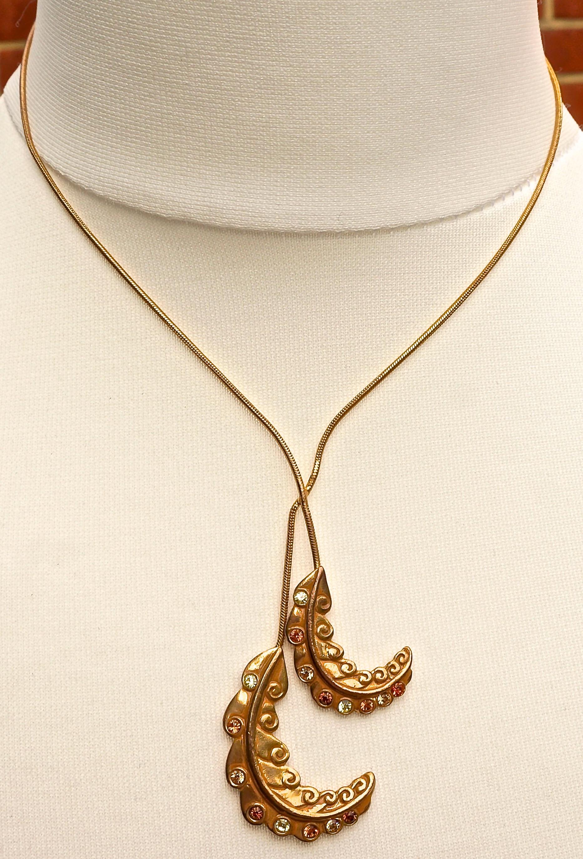 Lanvin Vintage Gold Tone Drop and Multi Coloured Rhinestone Necklace In Good Condition In London, GB