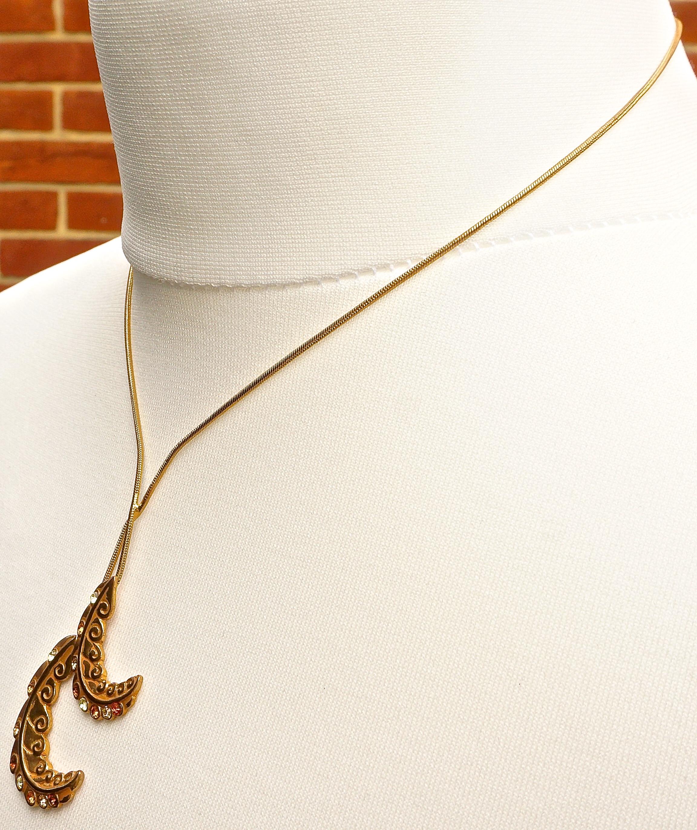 Women's Lanvin Vintage Gold Tone Drop and Multi Coloured Rhinestone Necklace