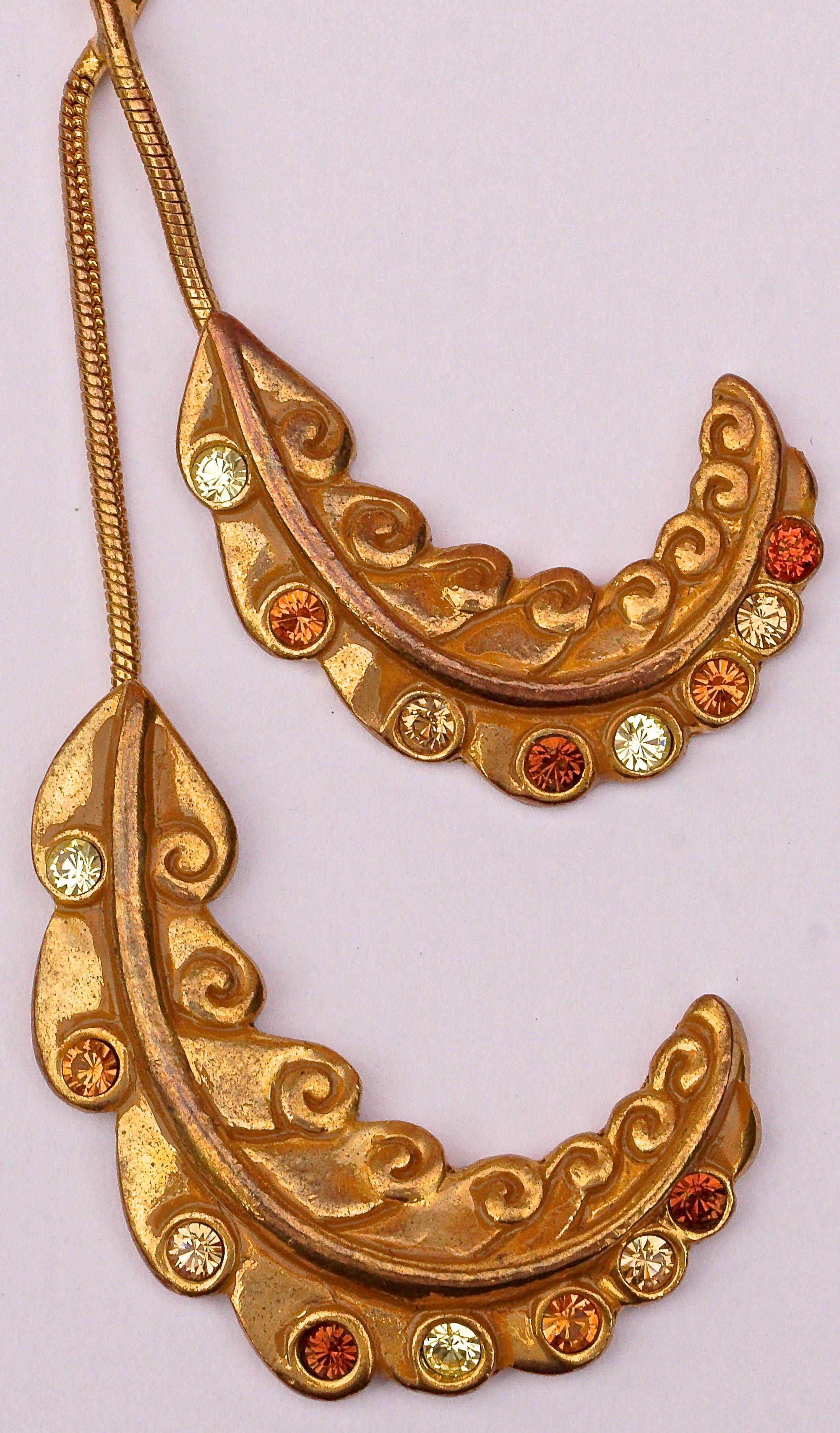 Lanvin Vintage Gold Tone Drop and Multi Coloured Rhinestone Necklace 2
