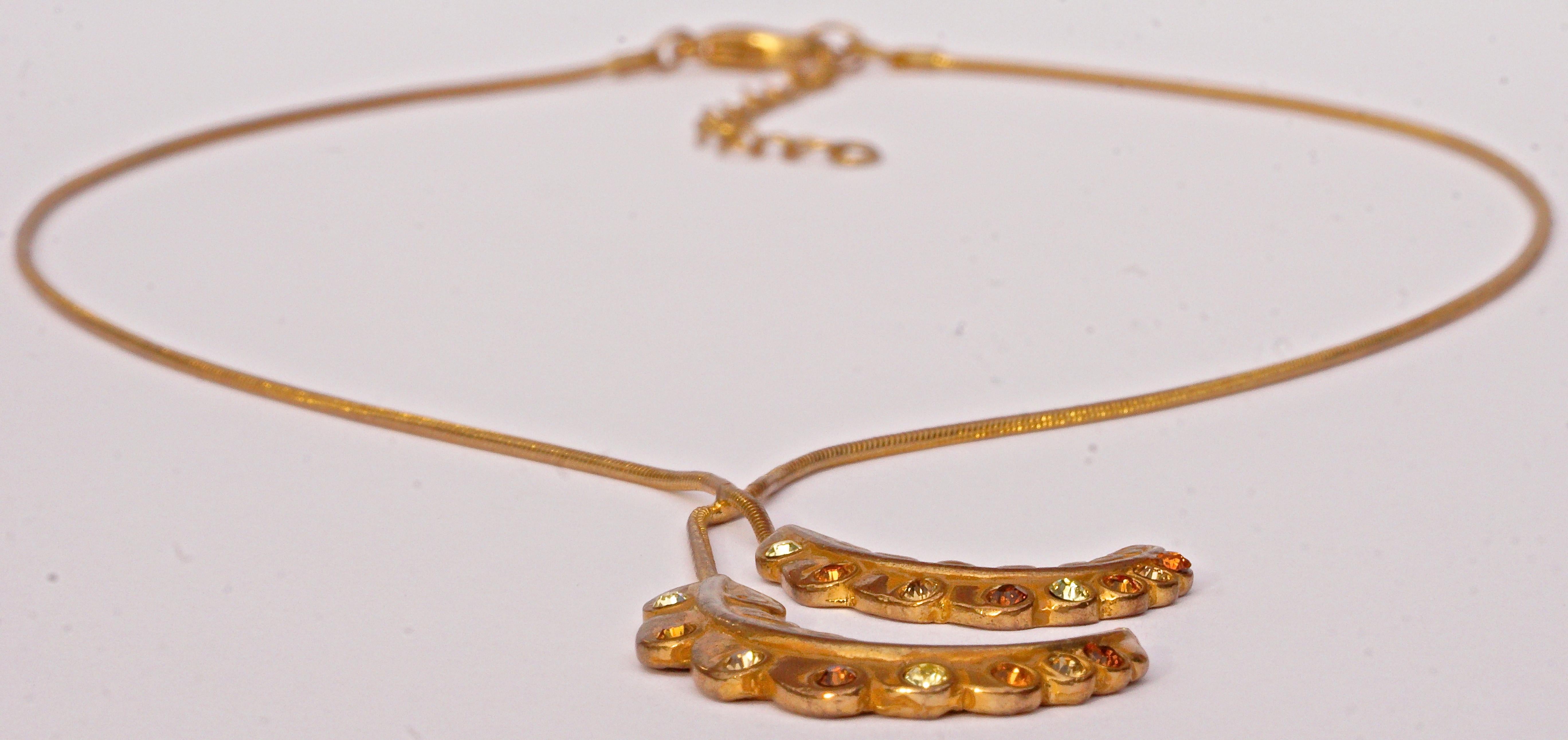 Lanvin Vintage Gold Tone Drop and Multi Coloured Rhinestone Necklace 1