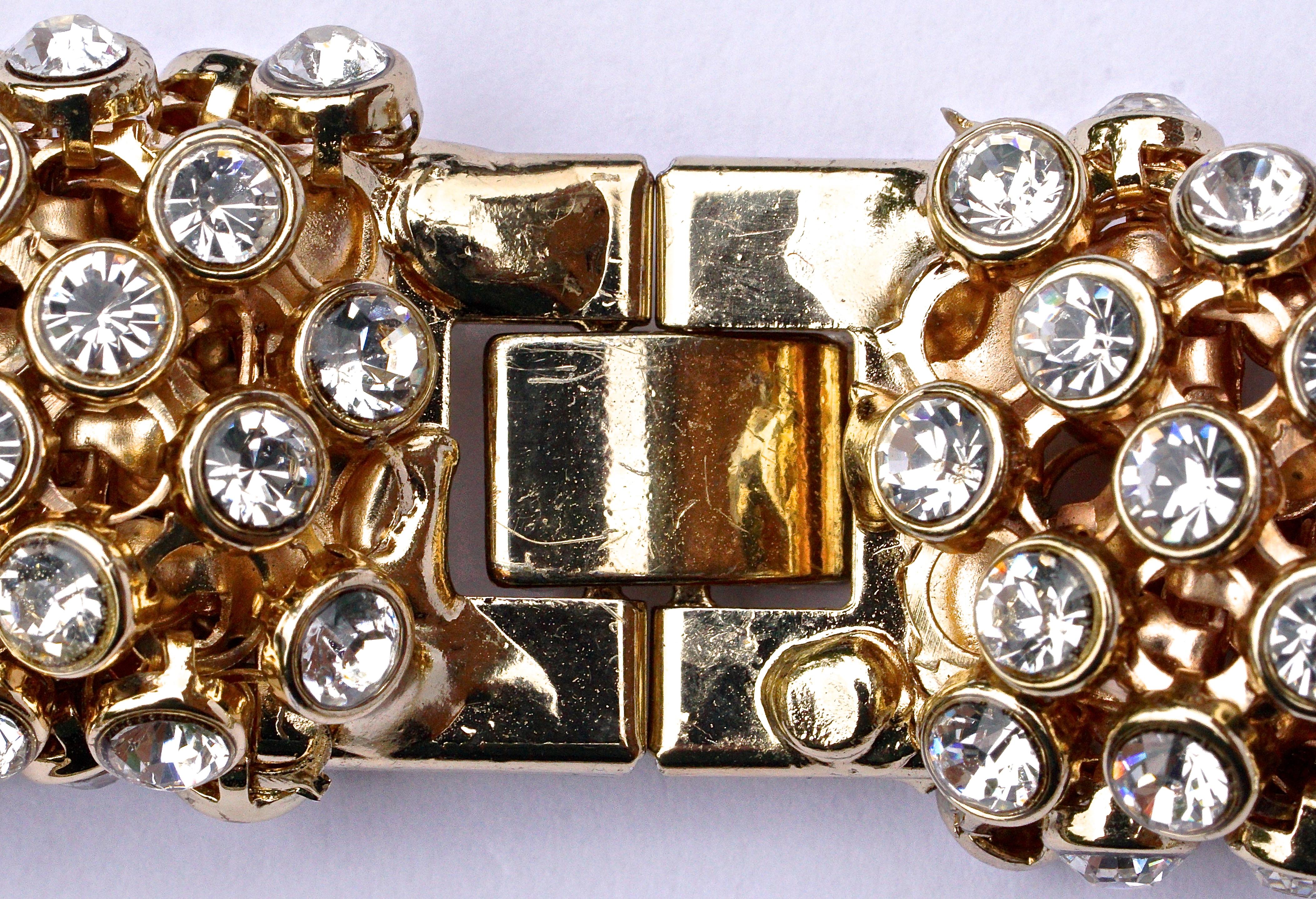 Gold Tone and Clear Rhinestones Vintage Collar Necklace, circa 1980s 3