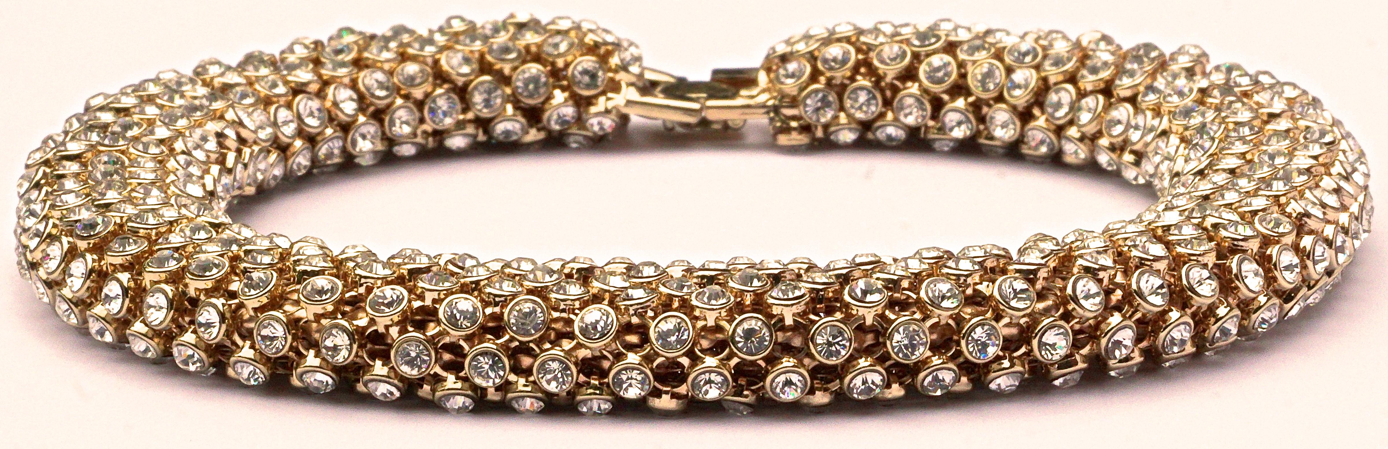 Gold Tone and Clear Rhinestones Vintage Collar Necklace, circa 1980s 1