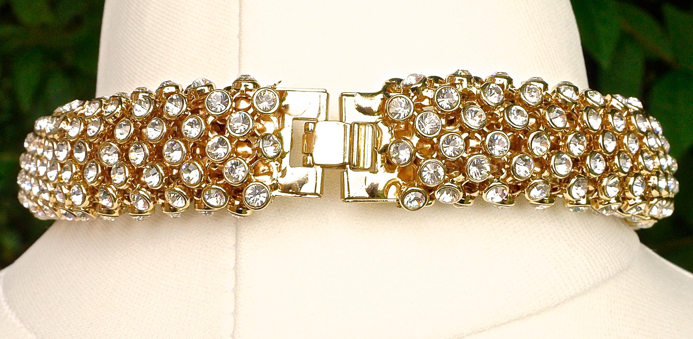 Women's Gold Tone and Clear Rhinestones Vintage Collar Necklace, circa 1980s