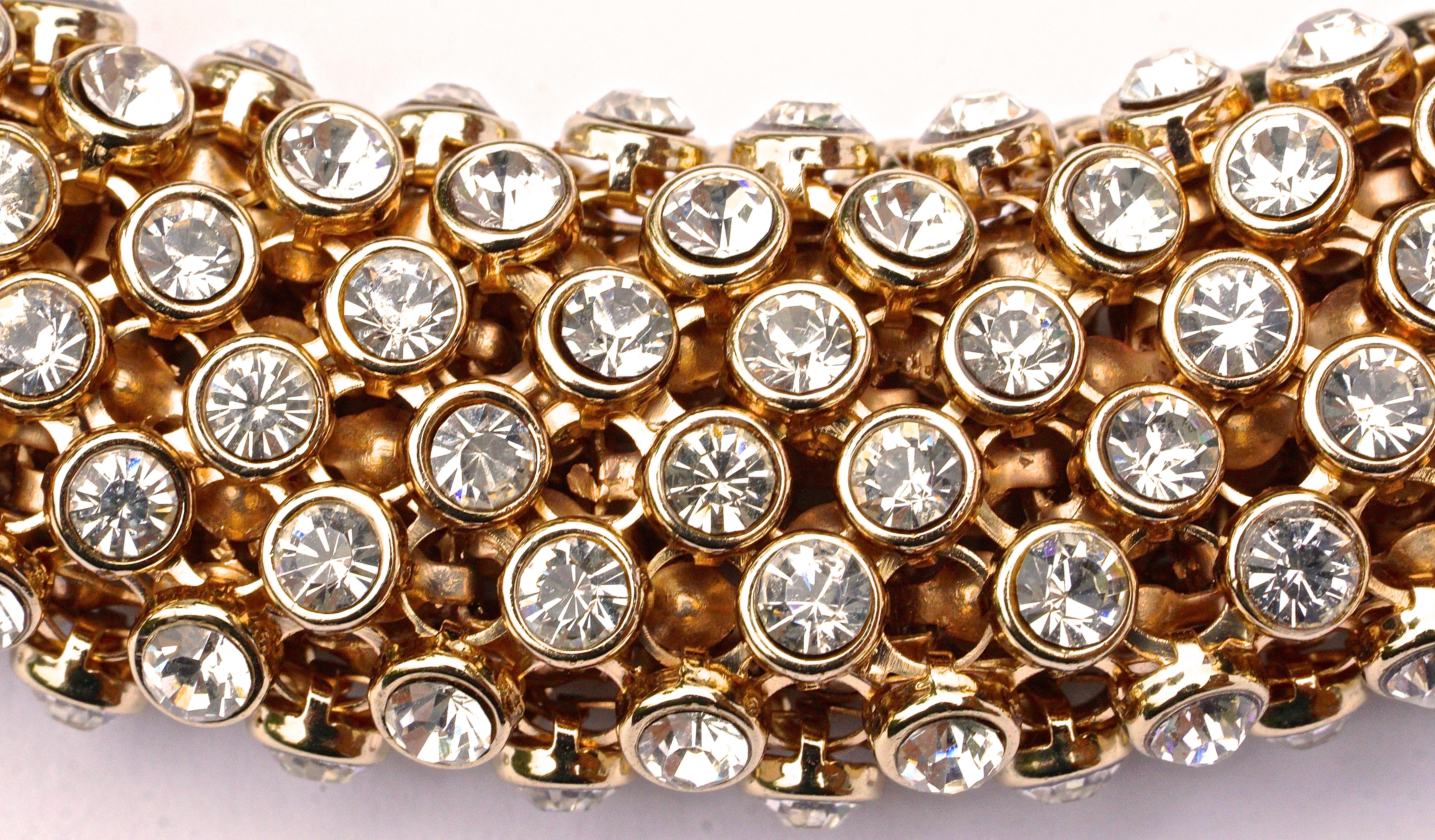 Gold Tone and Clear Rhinestones Vintage Collar Necklace, circa 1980s 2