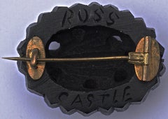 Antique Victorian Hand Carved Irish Bog Oak Brooch of Ross Castle
