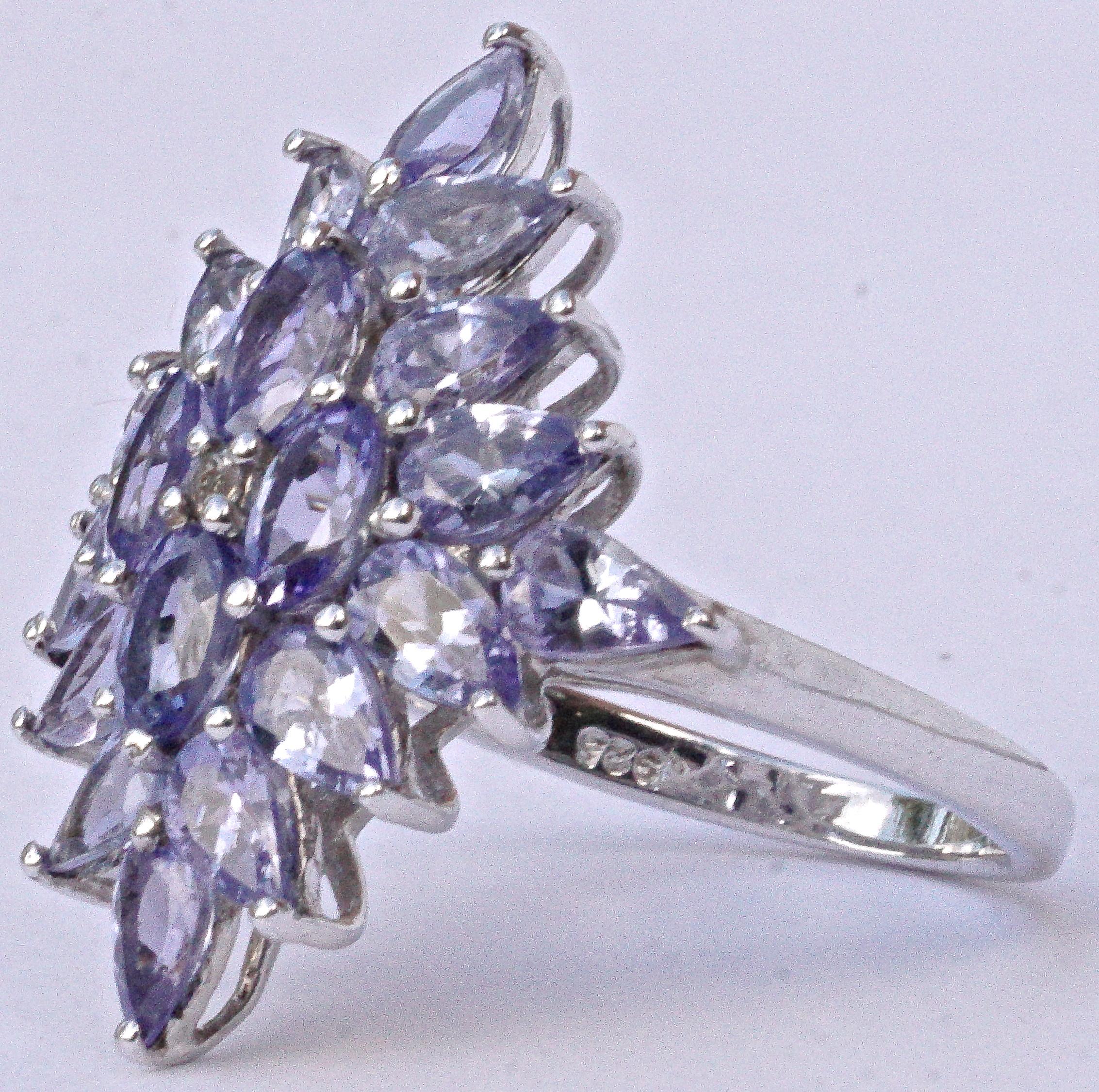 Women's Silver and Faux Tanzanite Dress Ring, circa 1990s For Sale