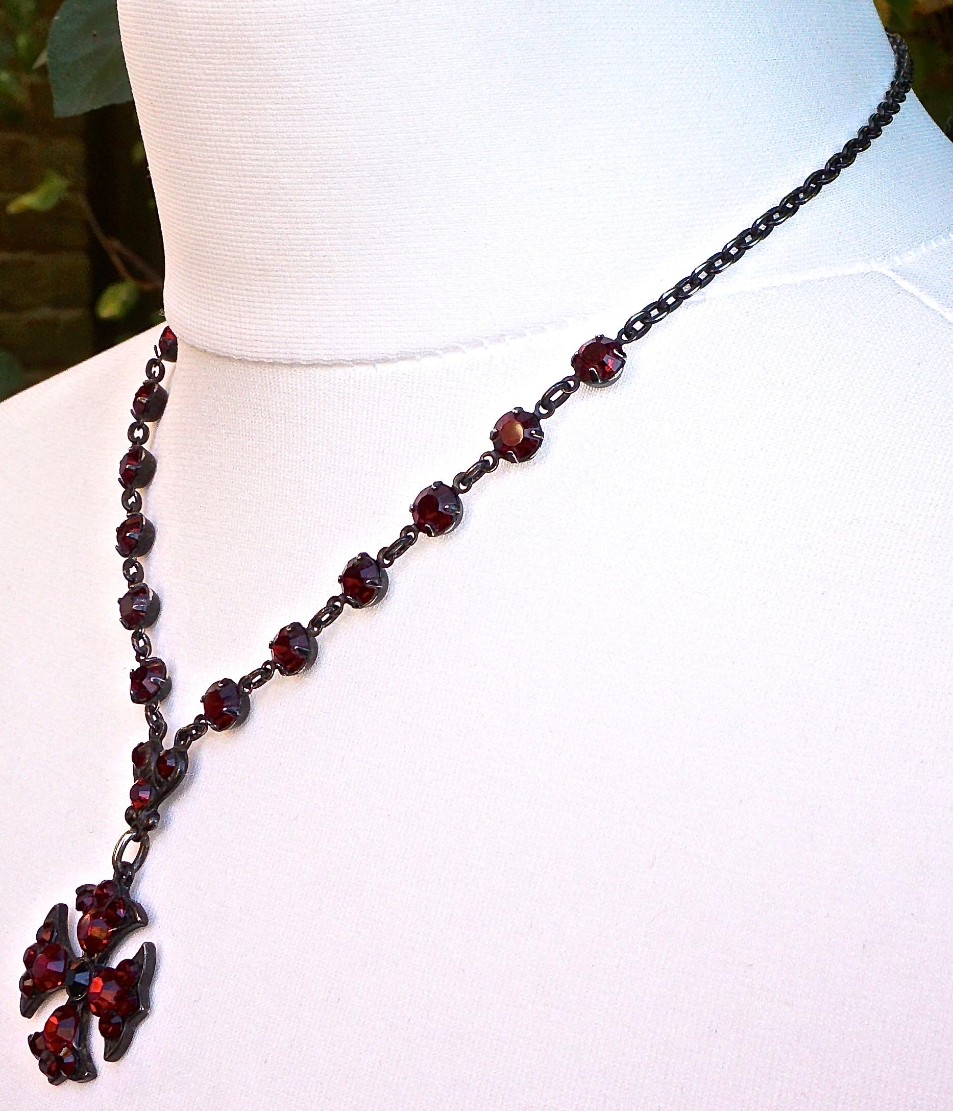Women's or Men's Dark Red Glass Maltese Cross Necklace