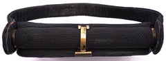 1940s Dark Navy Cordé Handbag with Gold Tone Metal Fittings, Made in England