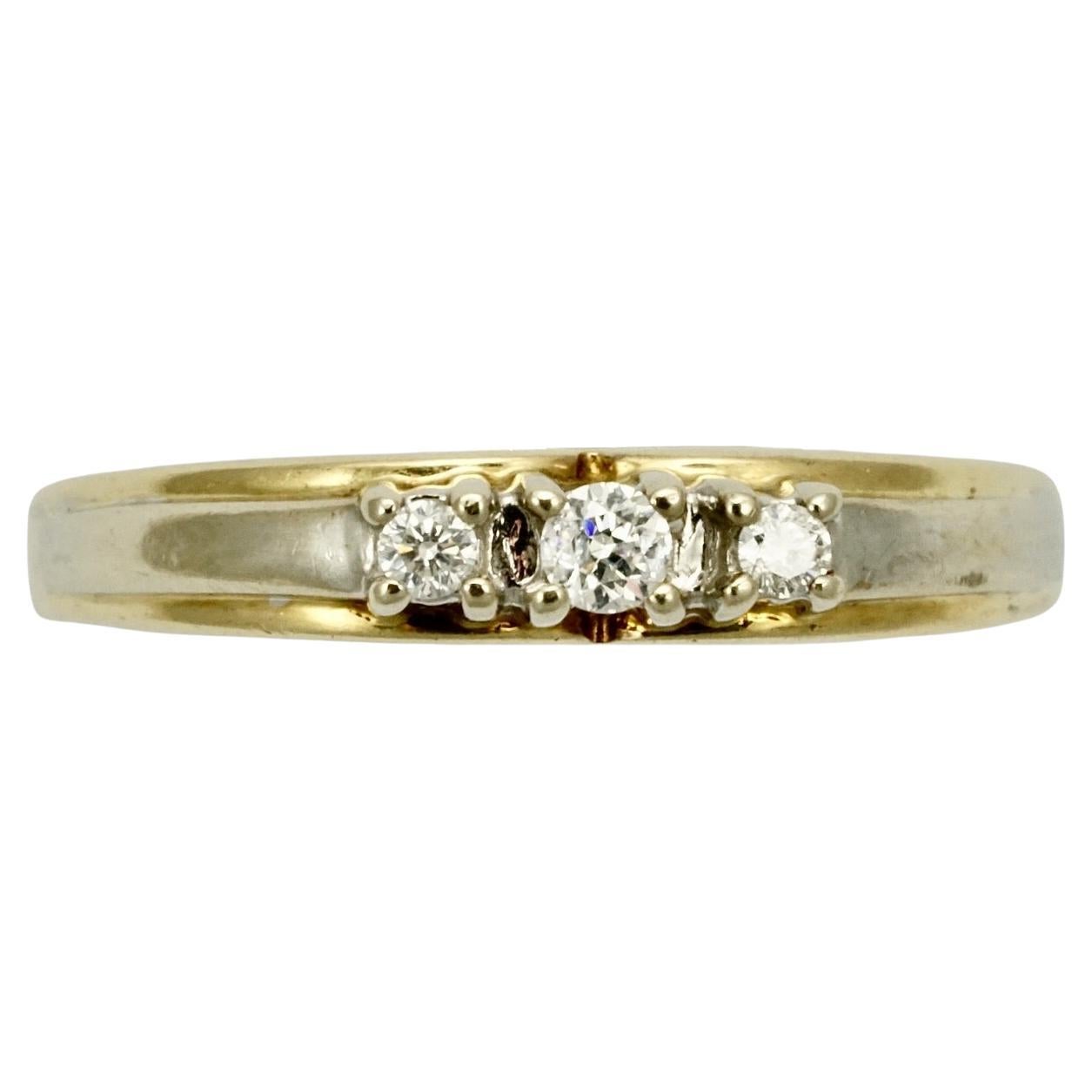 14K Yellow Gold and White Gold Three Stone Diamond Ring