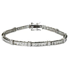 Silver Plated and Clear Rhinestone Link Bracelet circa 1980s