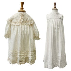 Antique Cream Silk Christening Gown and Antique White Cotton Christening Gown