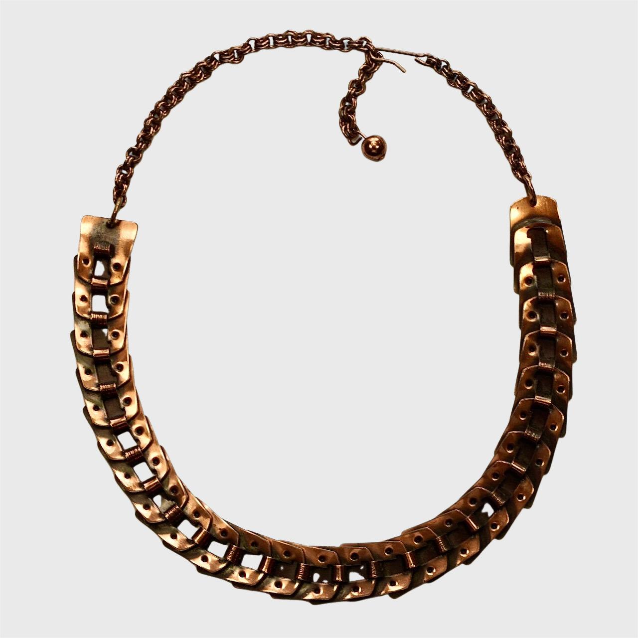 Juego de pendientes pulsera collar de eslabones de cobre texturizado y pulido de mediados de siglo en venta 2