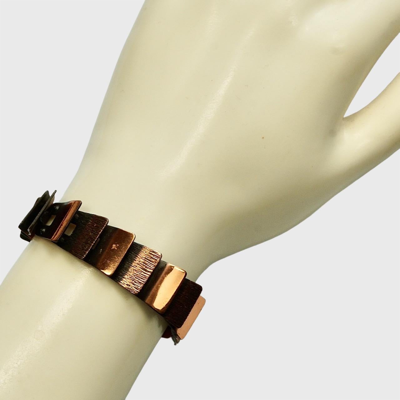 Juego de pendientes pulsera collar de eslabones de cobre texturizado y pulido de mediados de siglo en venta 6