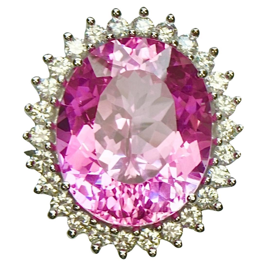 Anello da cocktail in argento 925 con Topazio Rosa Lavanda e Zirconi Cubici 1990s