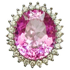 Anello da cocktail in argento 925 con Topazio Rosa Lavanda e Zirconi Cubici 1990s
