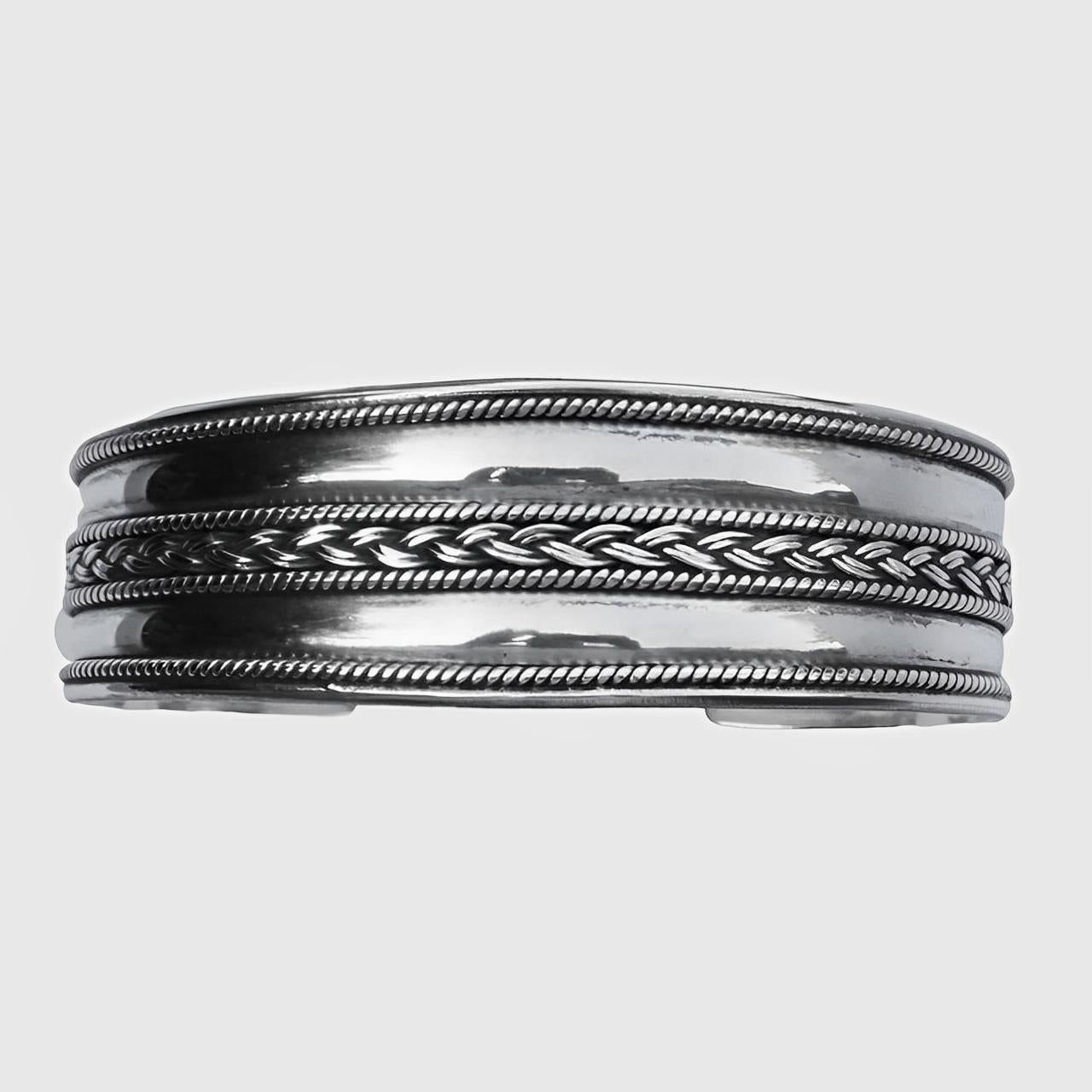 Women's or Men's Sterling Silver Rope Twist and Wheat Design Bangle Bracelet For Sale