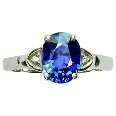 Sterling Silver Sapphire Blue Topaz Dress Ring with Cubic Zirconias 1990s