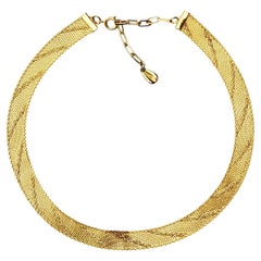 Gold Plated Egyptian Revival Textured Collar Necklace circa 1980s