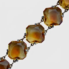 Gold Plated Bracelet set with Two Tone Amber Glass circa 1960s