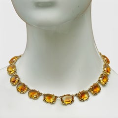Gold Plated Link Necklace set with Two Tone Faceted Amber Glass