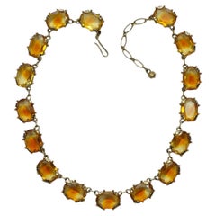 Gold Plated Link Necklace set with Two Tone Faceted Amber Glass