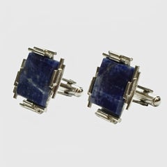 Simmons Sterling Polished Sodalite Brutalist Cufflinks 1960s/1970s